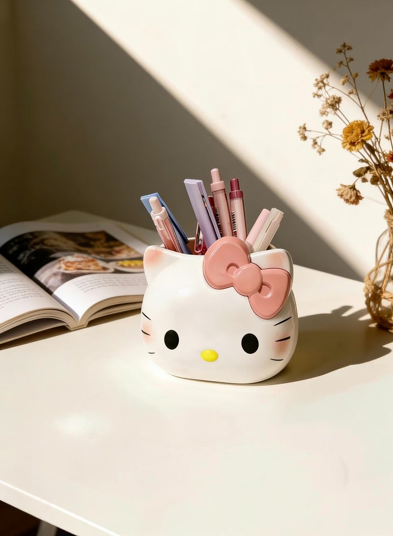PAPERSAY Cute Pencil Pen Holder, Study Stationery Organizer Office Supplies Storage, Pencil Cup Makeup Brush Holder, Desk Supplies Organisers (KT cat) - Image 3