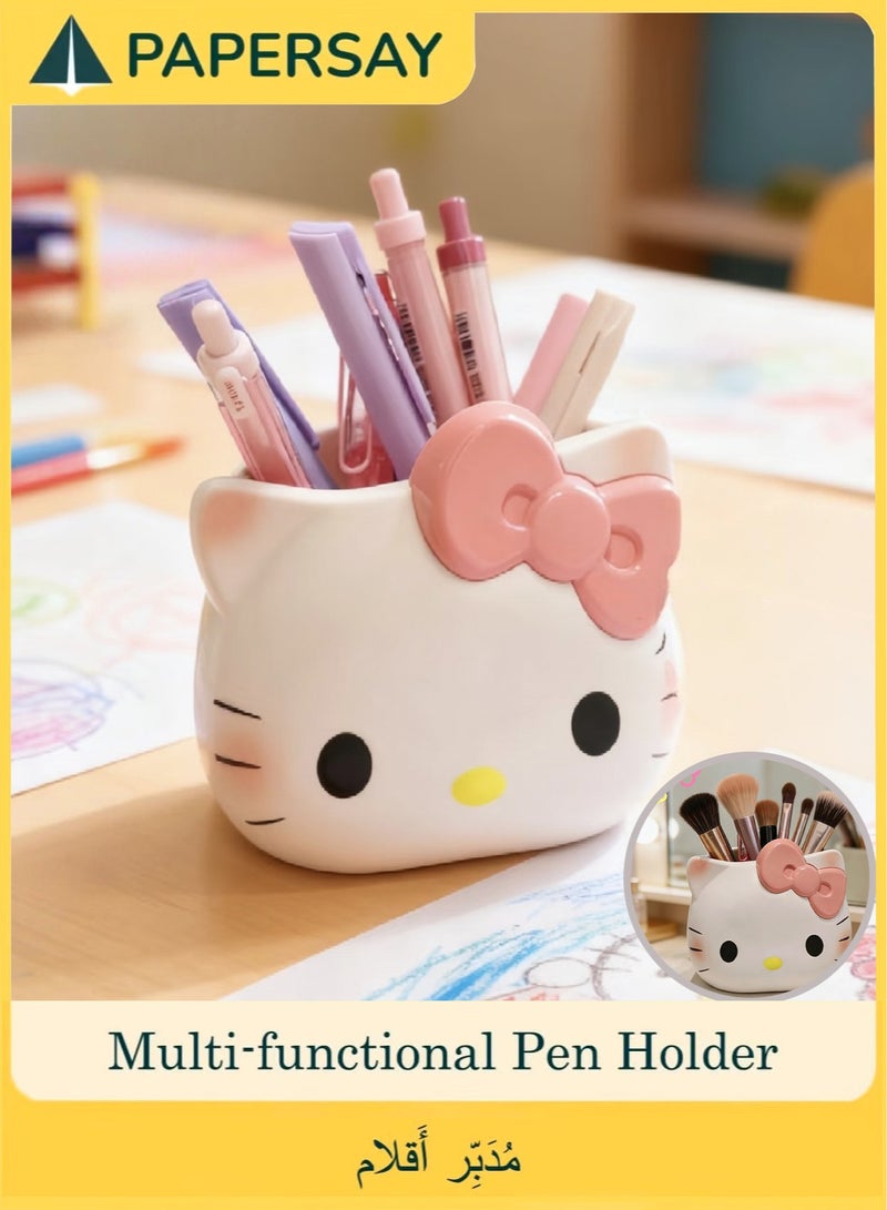 PAPERSAY Cute Pencil Pen Holder, Study Stationery Organizer Office Supplies Storage, Pencil Cup Makeup Brush Holder, Desk Supplies Organisers (KT cat) - Image 1