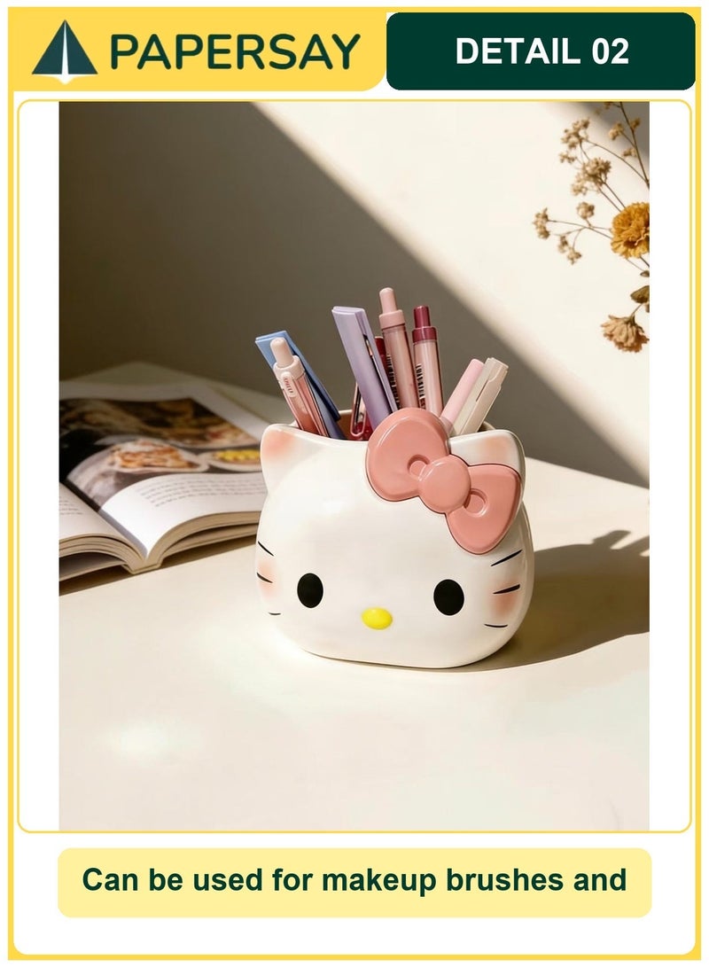 PAPERSAY Cute Pencil Pen Holder, Study Stationery Organizer Office Supplies Storage, Pencil Cup Makeup Brush Holder, Desk Supplies Organisers (KT cat) - Image 4