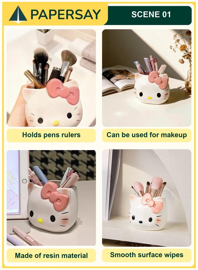 PAPERSAY Cute Pencil Pen Holder, Study Stationery Organizer Office Supplies Storage, Pencil Cup Makeup Brush Holder, Desk Supplies Organisers (KT cat) - Image 5