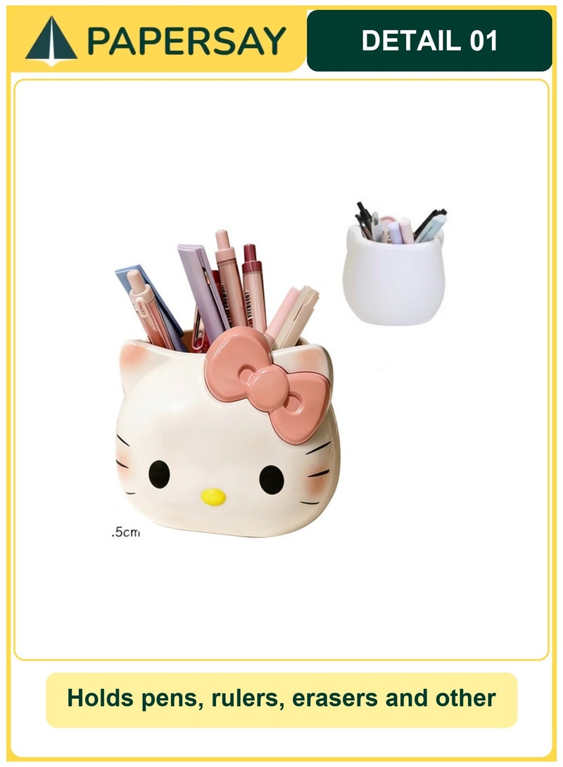 PAPERSAY Cute Pencil Pen Holder, Study Stationery Organizer Office Supplies Storage, Pencil Cup Makeup Brush Holder, Desk Supplies Organisers (KT cat) - Image 3