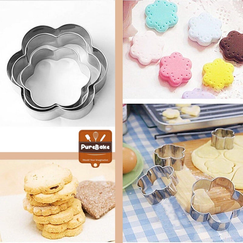 PureBake مجموعة قواطع بسكويت بأشكال، 12 قطعة قواطع معدنية من الفولاذ المقاوم للصدأ على شكل زهور، قلوب، نجوم، ودائرية لخبز الكعك في المطبخ، مناسبة للهالوين وعيد الميلاد، قواطع بسكويت صغيرة. - Image 5