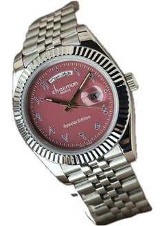 Chairman GENEVE Men's Silver Stainless Steel Wrist Watch, Day/Date with Light Maroon Dial and Arabic Numbers 