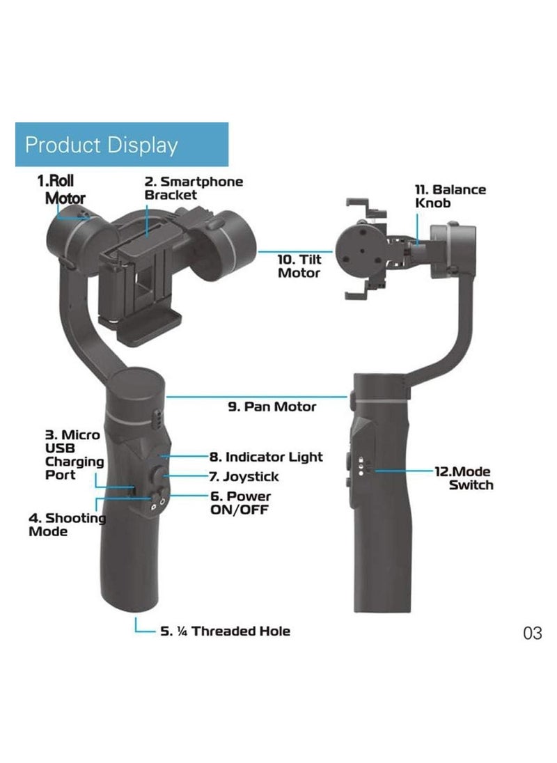 Raxoom Handheld Gimbal Stabilizer 3-Axis Smart Anti-shake Handheld Gimbal Mobile Phone Video Vlog Stabilizer Black  - Image 3
