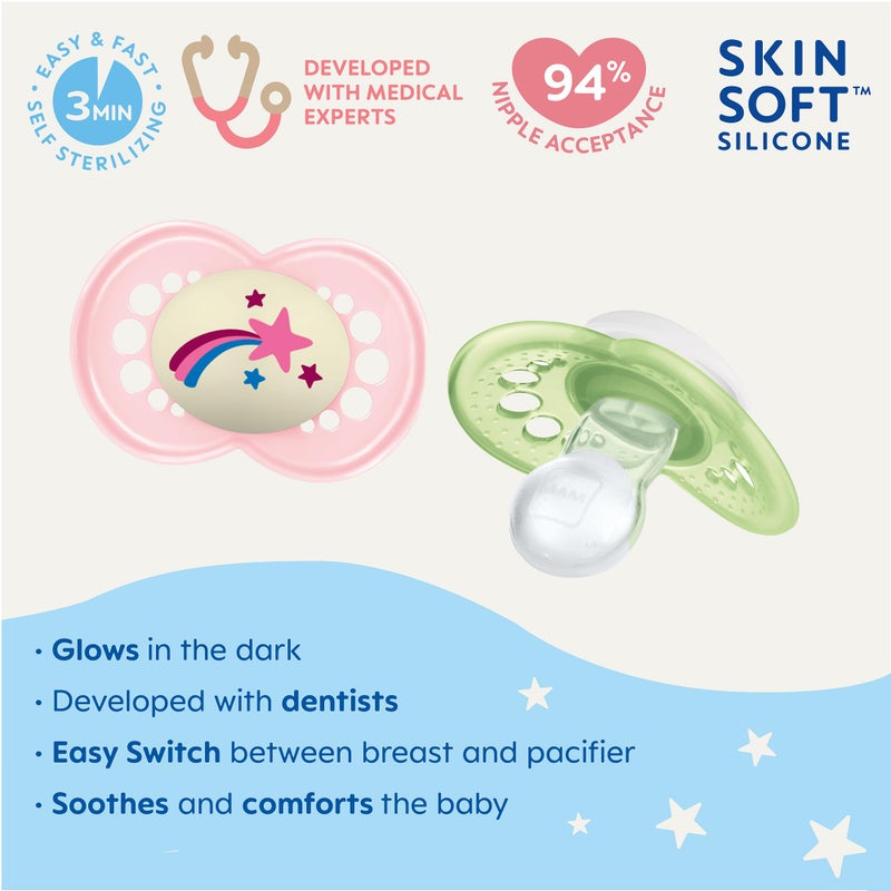 MAM Day & Night Pacifiers, Glow in The Dark Pacifier for Breastfed Babies, Nipple Shape Helps Promote Healthy Oral Development, BPA-Free Silicone Nipple, Easy to Clean, 16+ Months, 4 Count - Image 2