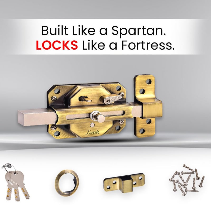 Link Sparta 6 Turn Door Lock - Brass Cylinder with 3 Hi-Tech Keys, Main Door Lock, Double Door Compatibility (Antique Brass) - Image 3