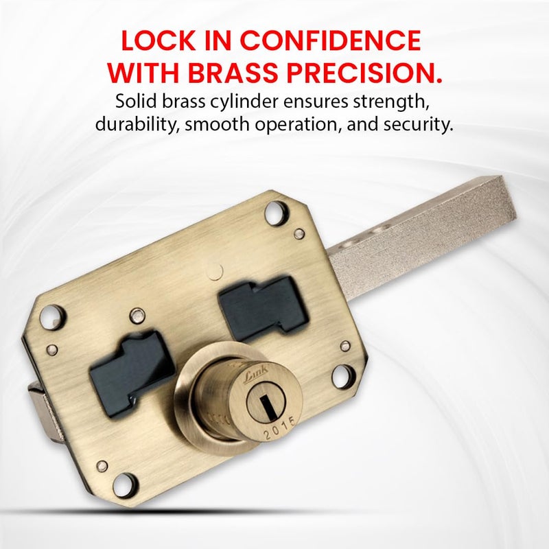 Link Sparta 6 Turn Door Lock - Brass Cylinder with 3 Hi-Tech Keys, Main Door Lock, Double Door Compatibility (Antique Brass) - Image 4