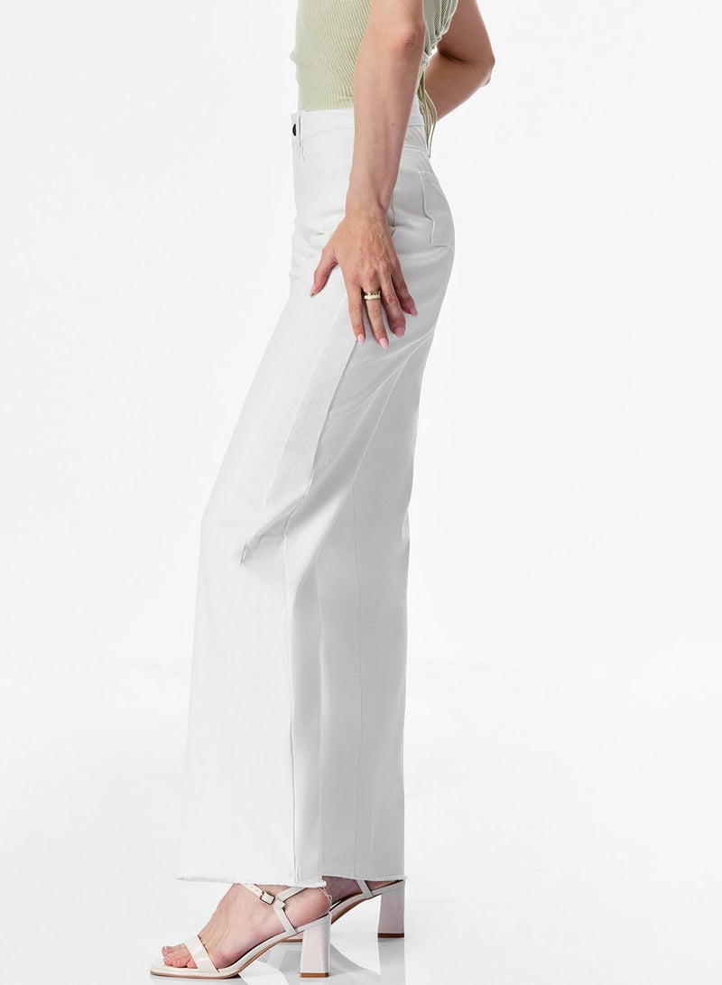 Sidefeel Women's Wide Leg Jeans High Waisted Stretchy Raw Hem Denim Pants Size 16 White - Image 4