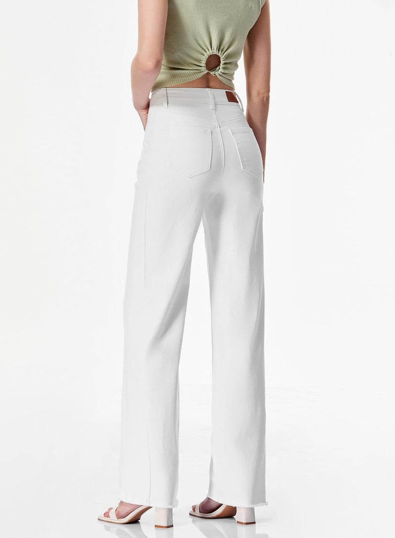 Sidefeel Women's Wide Leg Jeans High Waisted Stretchy Raw Hem Denim Pants Size 16 White - Image 2
