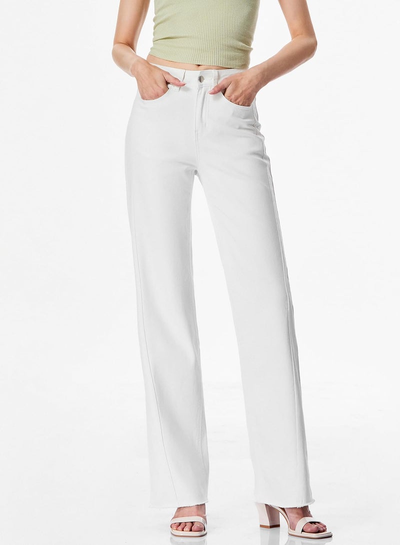 Sidefeel Women's Wide Leg Jeans High Waisted Stretchy Raw Hem Denim Pants Size 16 White - Image 5