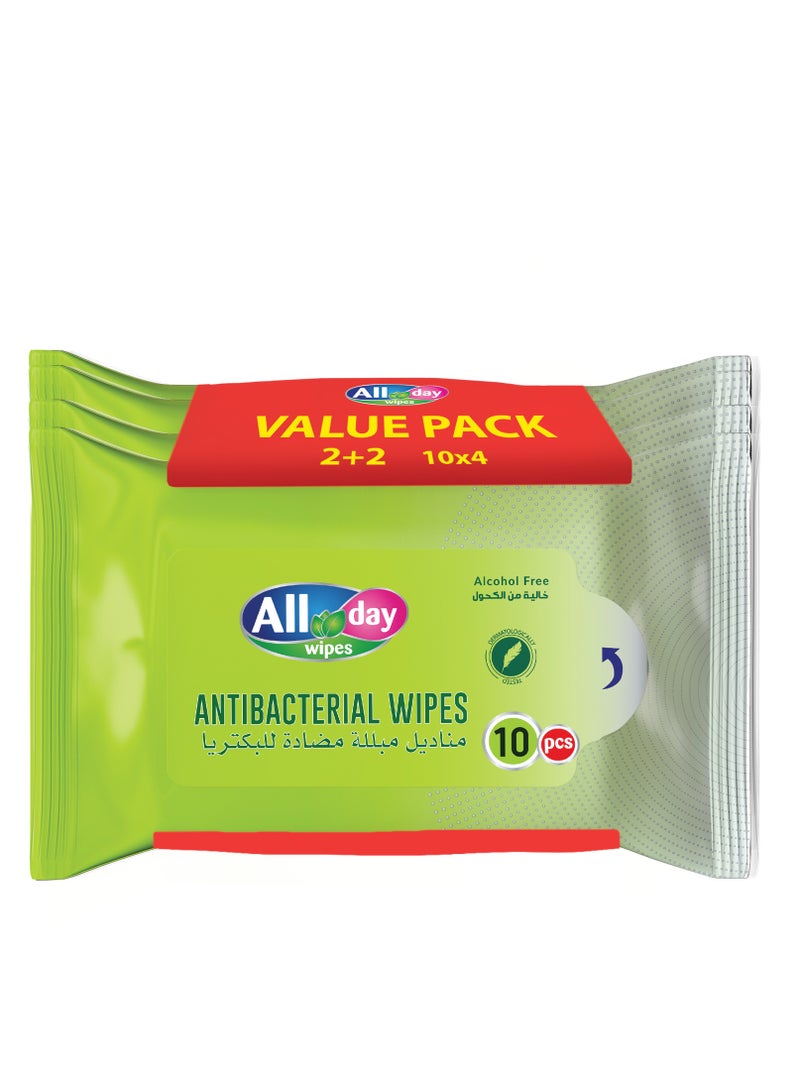 All day wipes All Day Anti-Bacterial Wet Wipes-10 Count: Kills 99.9% of Germs. Keep your environment clean and germ-free. Designed for everyday use. Multi-purpose wipes. Bleach-free. ( Pack of 4) - Image 1