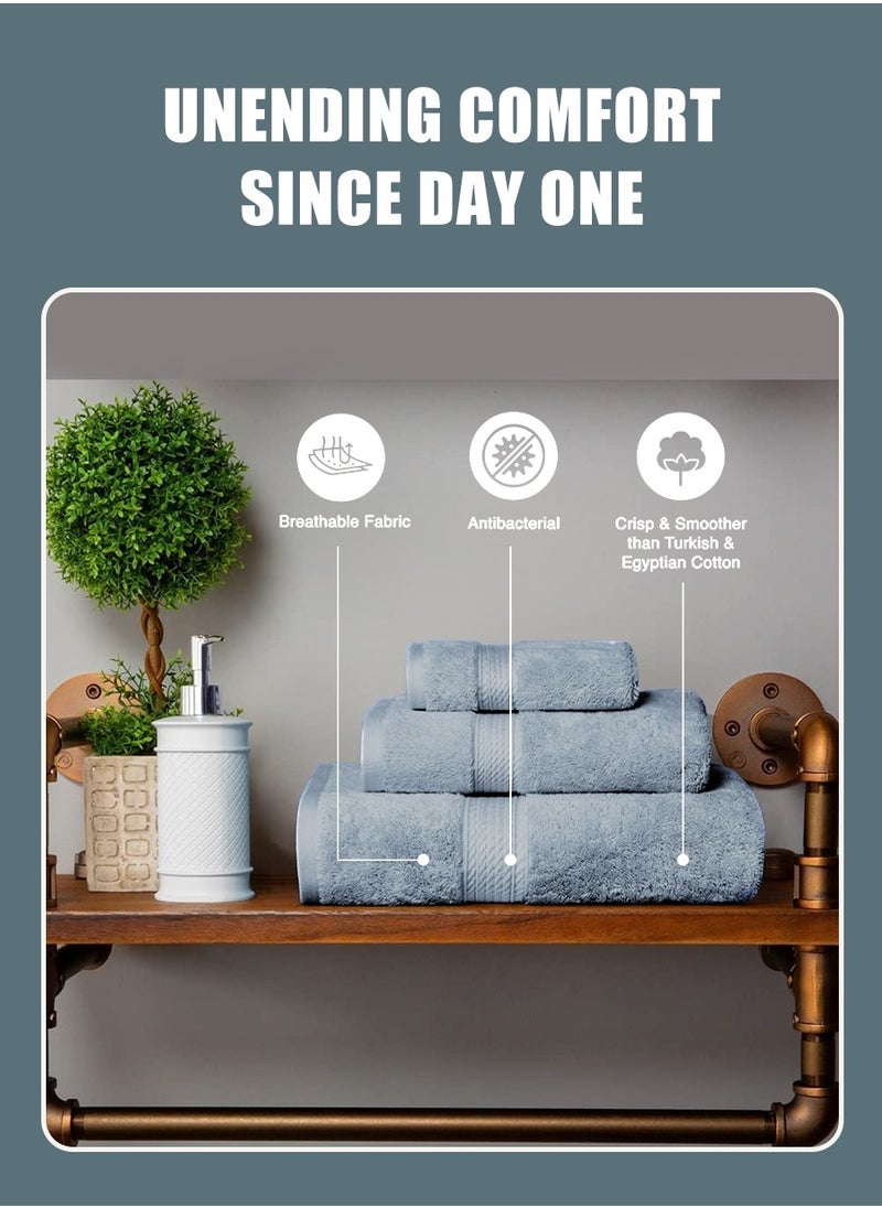 MileMelo - 3-Piece Premium Cotton Towel Set 1 Face Washcloth, 1 Hand Towel, 1 Bath Towel, Quick Dry, Breathable & Highly Absorbent Towels, Ultra Soft Towels Ideal for Daily Use Light Blue - Image 1