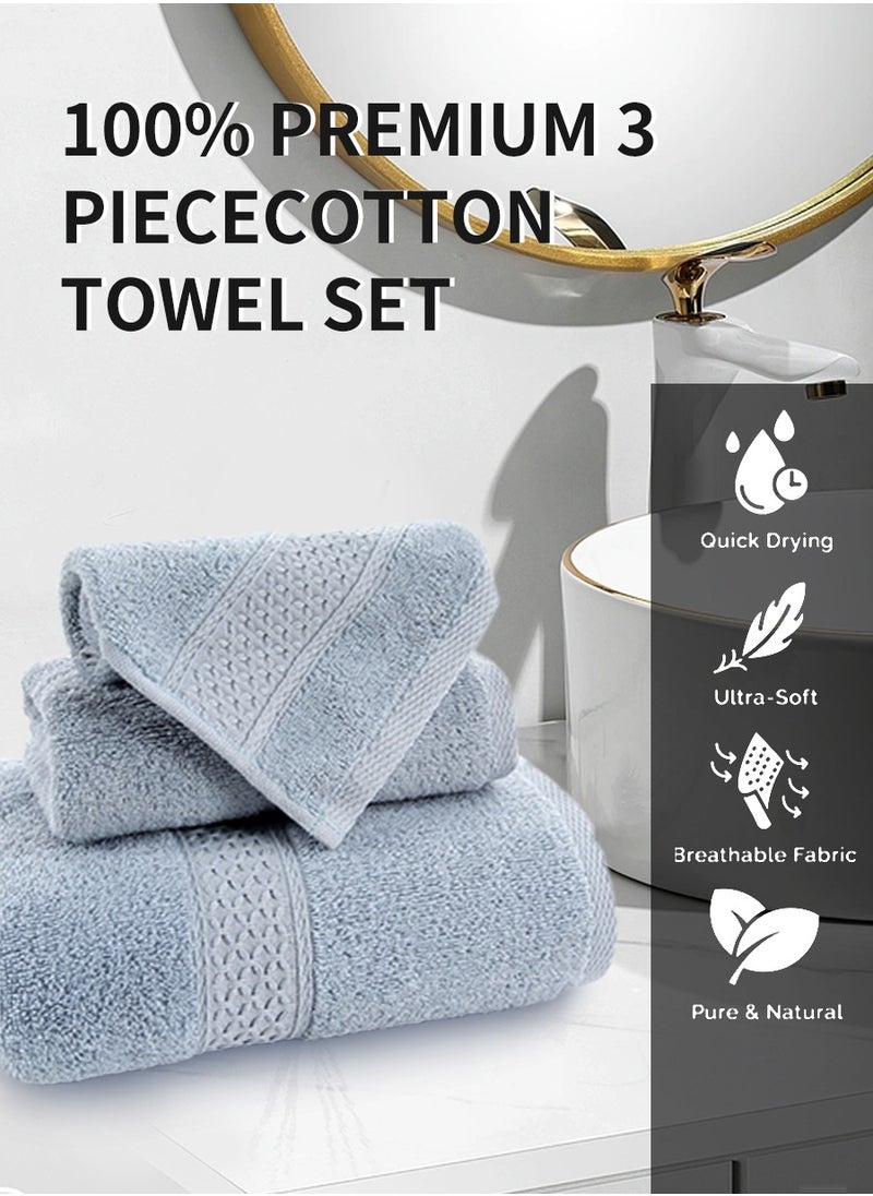 MileMelo - 3-Piece Premium Cotton Towel Set 1 Face Washcloth, 1 Hand Towel, 1 Bath Towel, Quick Dry, Breathable & Highly Absorbent Towels, Ultra Soft Towels Ideal for Daily Use Light Blue - Image 1