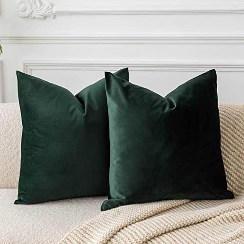 JUSPURBET Army Green Throw Pillow Covers Set of 2 Decorative Velvet Pillow Covers for Couch Sofa Bed Soft Cushion Covers Cases with Invisible Zipper for Living Room Home Decor16x16 inch - Image 1
