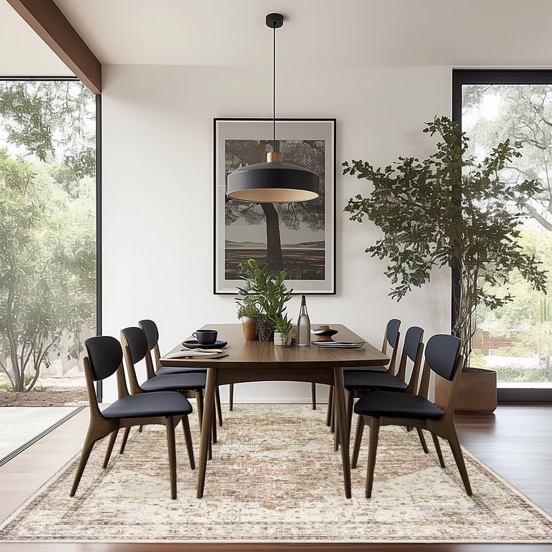 BILEEHOME Boho Neutral Living Room Rug 5x7 Washable Vintage Rustic Earth Tone Modern Farmhouse Style Easy to Clean Stain Resistant Area Rugs for Dining Room Light Tan Brown and Beige - Image 4