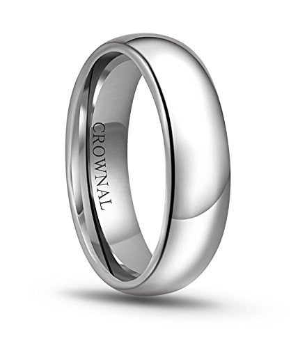 CROWNAL 1mm 2mm 3mm 4mm 5mm 6mm 7mm 8mm Tungsten White/Yellow Gold/Rose Gold Plated Wedding Band Ring Men Women Plain Dome Polished Comfort Fit Size 3 to 17(White 6mm,6) - Image 1