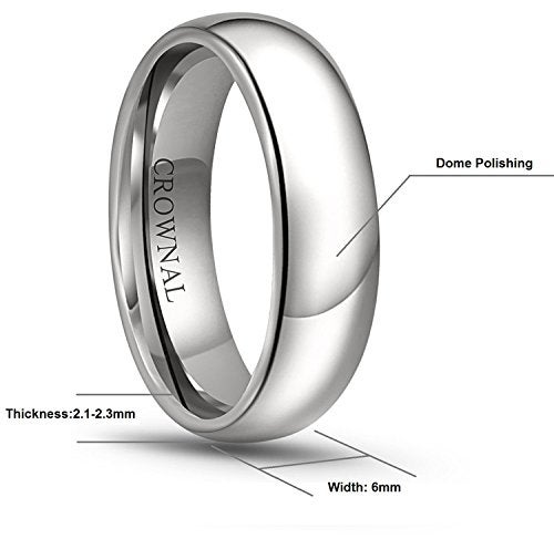 CROWNAL 1mm 2mm 3mm 4mm 5mm 6mm 7mm 8mm Tungsten White/Yellow Gold/Rose Gold Plated Wedding Band Ring Men Women Plain Dome Polished Comfort Fit Size 3 to 17(White 6mm,6) - Image 3