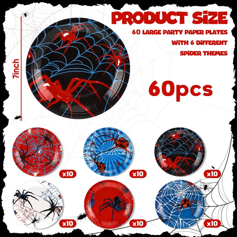 Moinchore 60 Pcs Spider Web Paper Plates Bulk 7 Inches Disposable Round Dessert Plates for Spider Birthday Party Dinner Supplies - Image 2