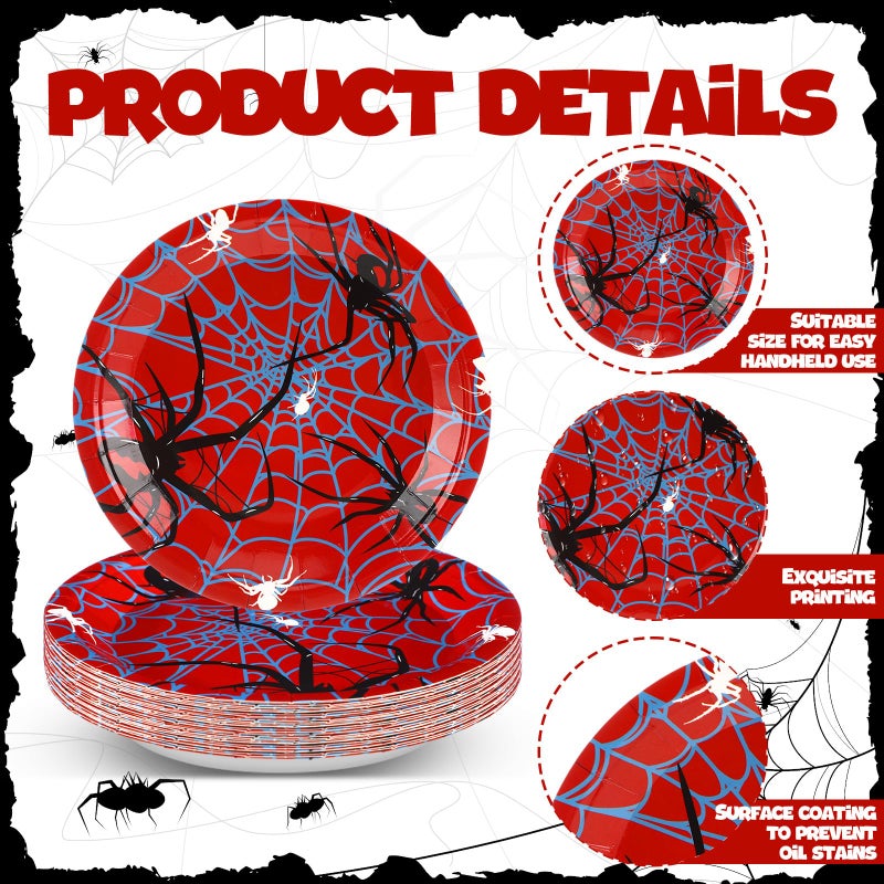 Moinchore 60 Pcs Spider Web Paper Plates Bulk 7 Inches Disposable Round Dessert Plates for Spider Birthday Party Dinner Supplies - Image 3