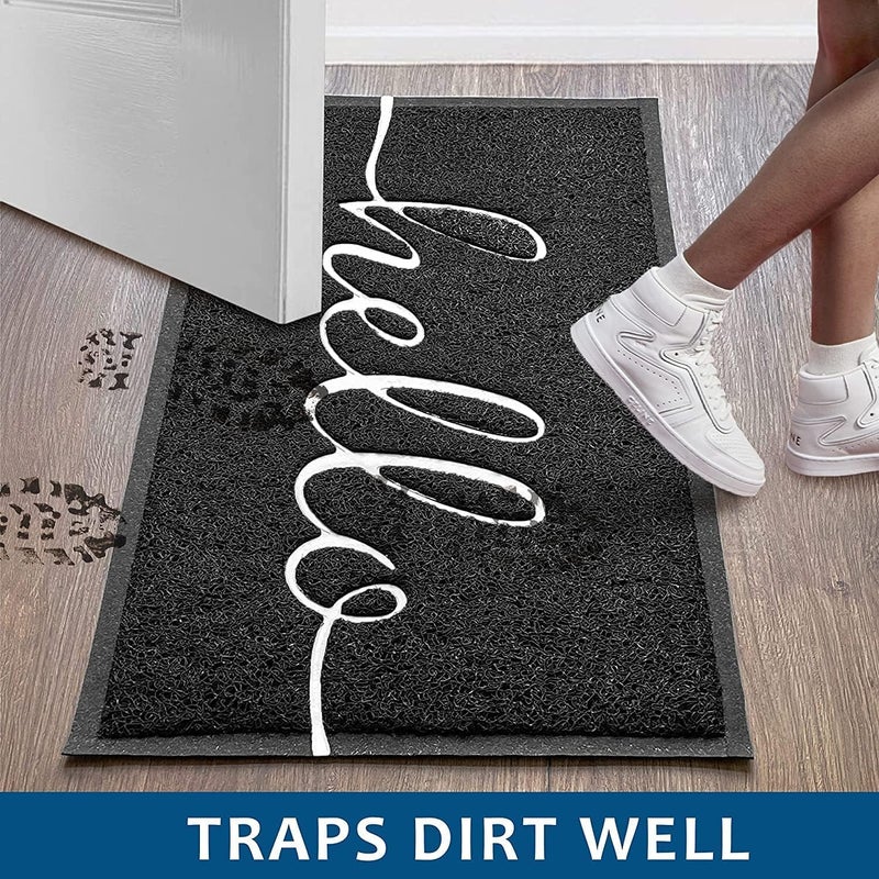 EARTHALL Door Mat 2-Pack Outside Inside Hello Doormat 30"x17.5" Durable Floor Mat Non Slip Mat Ultra Absorb Mud Easy Clean Front Doormat for Garage, Entryway, Patio, High Traffic Areas, Black - Image 3