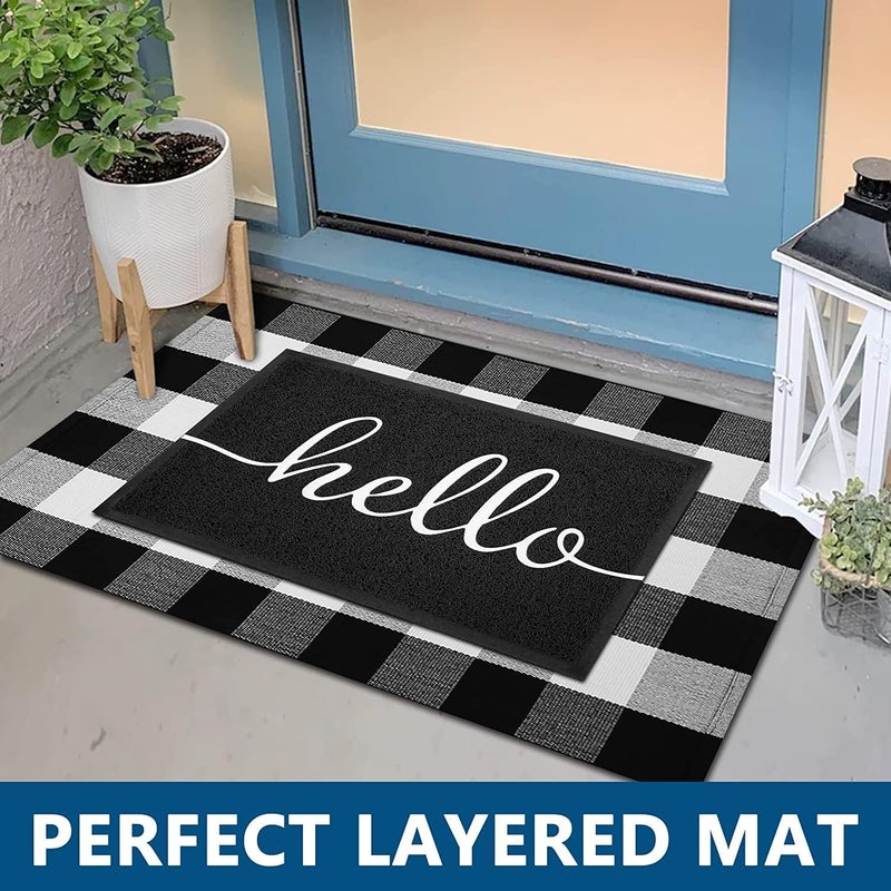 EARTHALL Door Mat 2-Pack Outside Inside Hello Doormat 30"x17.5" Durable Floor Mat Non Slip Mat Ultra Absorb Mud Easy Clean Front Doormat for Garage, Entryway, Patio, High Traffic Areas, Black - Image 2
