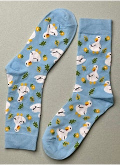 The Socks Hype 2 Pairs Duck Pattern Cotton Blend Crew Socks | Fun White Duck Design | Comfortable Casual Socks for Men & Women | Suitable for 35-42 Sizes | Cute Novelty Socks  - Image 1