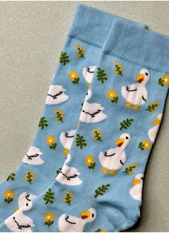 The Socks Hype 2 Pairs Duck Pattern Cotton Blend Crew Socks | Fun White Duck Design | Comfortable Casual Socks for Men & Women | Suitable for 35-42 Sizes | Cute Novelty Socks  - Image 4