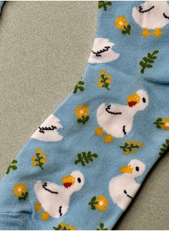 The Socks Hype 2 Pairs Duck Pattern Cotton Blend Crew Socks | Fun White Duck Design | Comfortable Casual Socks for Men & Women | Suitable for 35-42 Sizes | Cute Novelty Socks  - Image 3