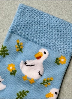 The Socks Hype 2 Pairs Duck Pattern Cotton Blend Crew Socks | Fun White Duck Design | Comfortable Casual Socks for Men & Women | Suitable for 35-42 Sizes | Cute Novelty Socks  - Image 2