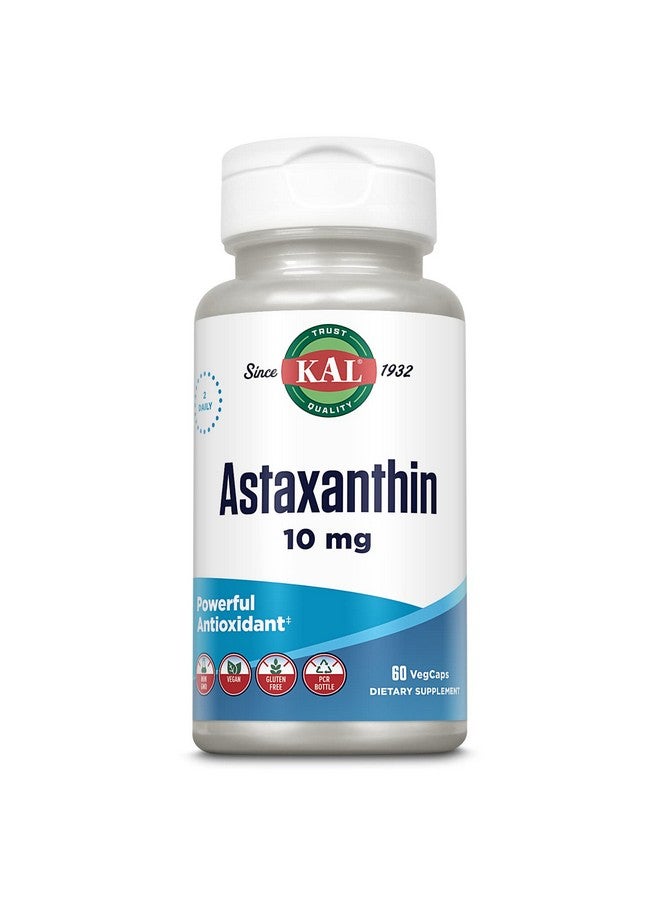 KAL Astaxanthin 10Mg Powerful Antioxidants Supplement Eye Health And Brain Supplement From Natural Plant Source Nongmo Vegan Gluten Free 30 Servings 60 Vegcaps - Image 1