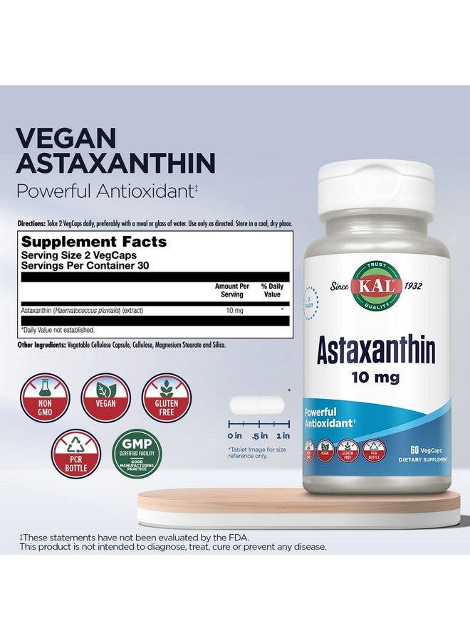 KAL Astaxanthin 10Mg Powerful Antioxidants Supplement Eye Health And Brain Supplement From Natural Plant Source Nongmo Vegan Gluten Free 30 Servings 60 Vegcaps - Image 4