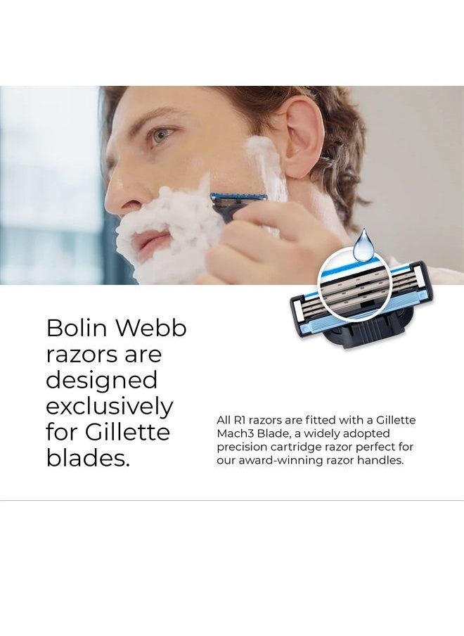 Razor in Monza Red and Stand. Fitted with Gillette Mach3 Blade Cartridge. Luxury Razors for Men - Giftable R1 Style.