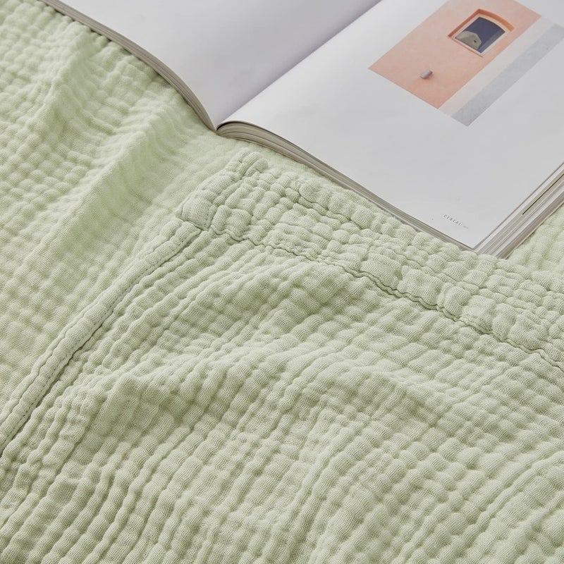 EMME Muslin Blanket Adult 100% Cotton, 130 x 150 cm Mint Green Summer Throw Blankets for Couch, Breathable Gauze Blanket All Seasons, Soft and Easily Pre-Washed Cotton Blanket - Image 5