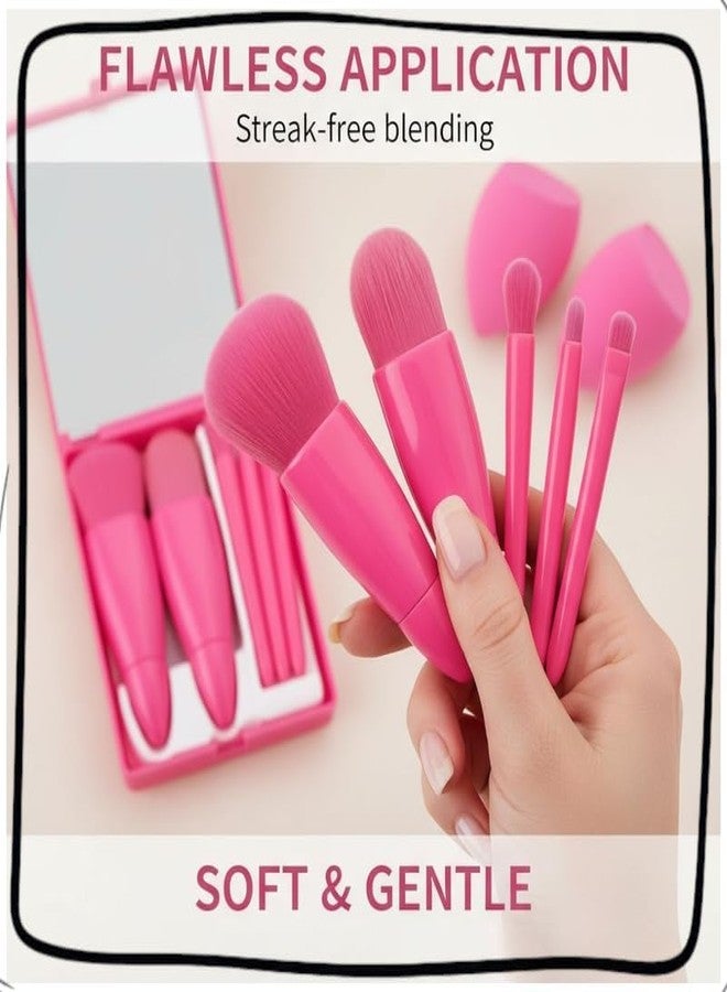 JB Export مجموعة فرش مكياج للسفر من جي بي إكسبورت - مجموعة فرش تجميل صغيرة محمولة للوجه والعينين وكريم الأساس وظلال العيون ومزج سهل - مجموعة تجميل مدمجة - Image 4