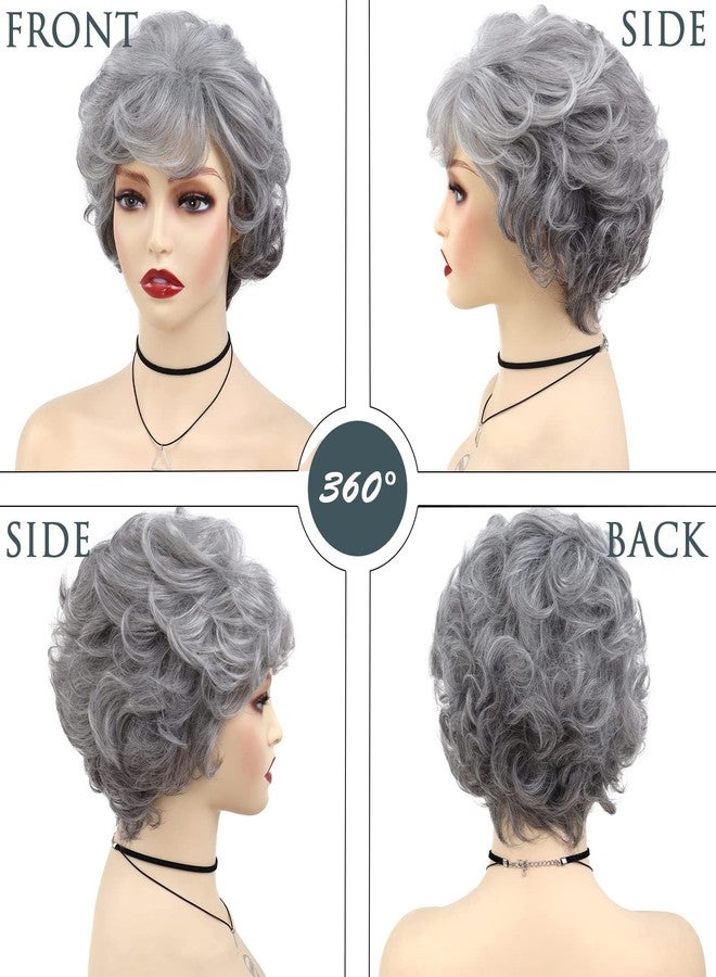 GNIMEGIL 60s Wig Ombre Grey Short Curly Hair Wigs For Women Old Lady Synthetic Hair Wig Gifts For Grandma Wigs Halloween Granny Costume Seniors Mother - Image 3