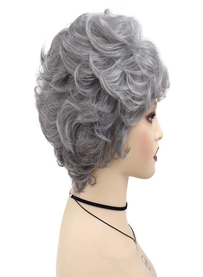 GNIMEGIL 60s Wig Ombre Grey Short Curly Hair Wigs For Women Old Lady Synthetic Hair Wig Gifts For Grandma Wigs Halloween Granny Costume Seniors Mother - Image 4