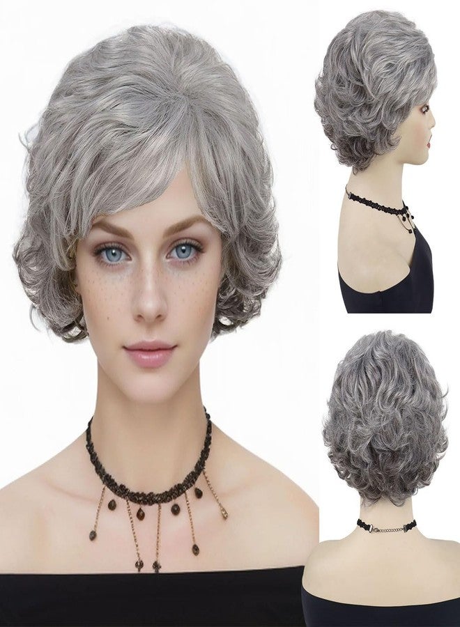 GNIMEGIL 60s Wig Ombre Grey Short Curly Hair Wigs For Women Old Lady Synthetic Hair Wig Gifts For Grandma Wigs Halloween Granny Costume Seniors Mother - Image 1