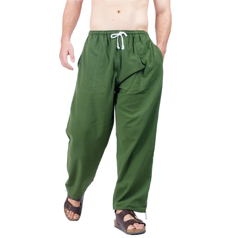 CandyHusky Baggy Sweatpants Men Cotton, Drawstring Lounge Pants, Relaxed Fit, Ideal for Comfort Green XXL - Image 2