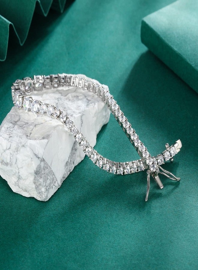 MDFUN Graduated Cubic Zirconia Tennis Bracelet for Women Men 18K White Gold Plated Graduated CZ Bracelet Size 7.5 inches - Image 4