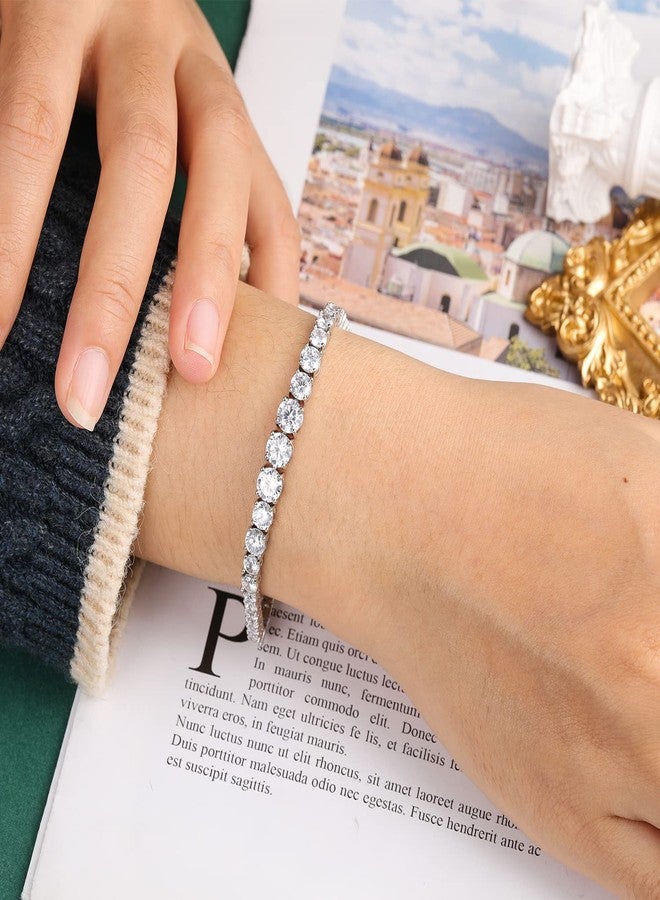 MDFUN Graduated Cubic Zirconia Tennis Bracelet for Women Men 18K White Gold Plated Graduated CZ Bracelet Size 7.5 inches - Image 2