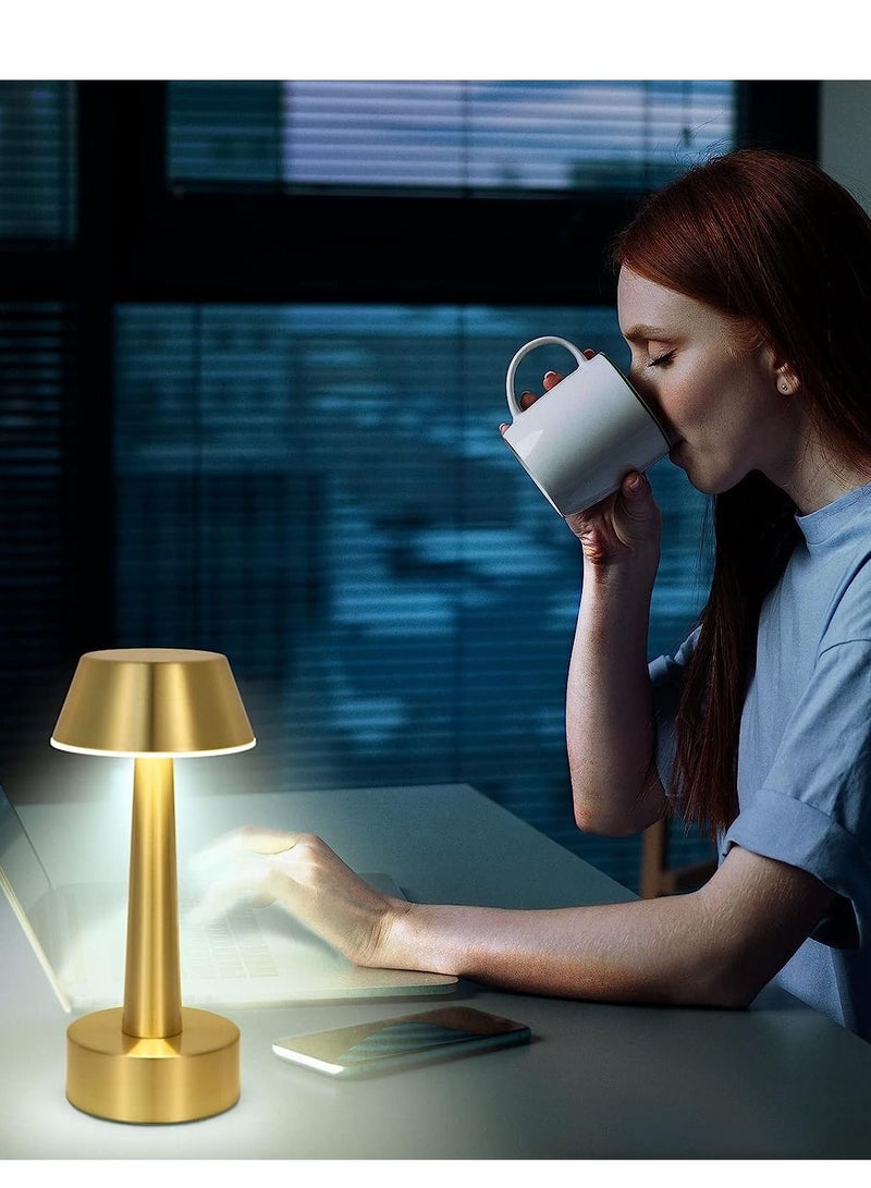 ELTRAZONE Rechargeable Cordless Table Lamp, Portable Battery Operated Lamp, Touch Sensor Dimmable Metal Industrial Gold Bedside Night Light Lamps for Bedroom Living Dining Room Restaurant Bar Hotel - Image 2