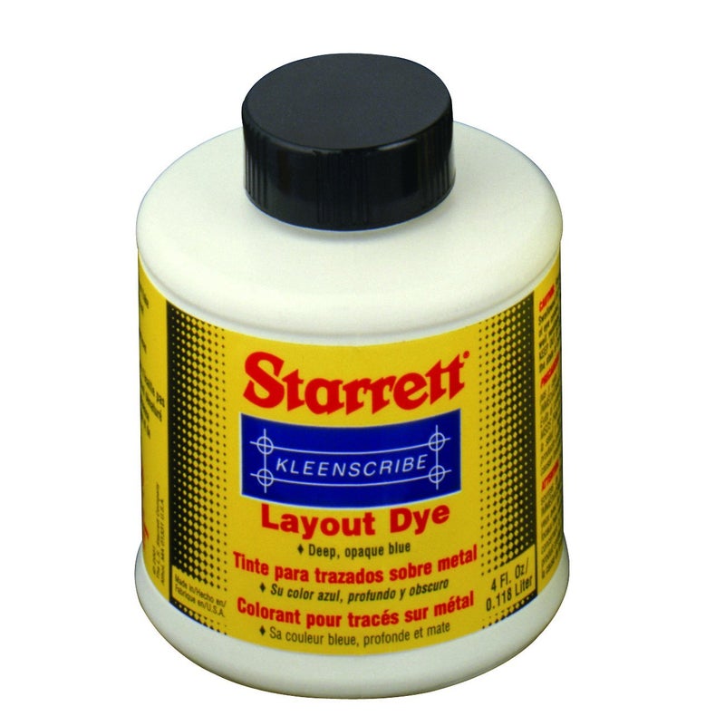 Starrett Kleenscribe Layout Dye  QuickDrying Dye for Clean Dry Metal Surfaces  4 oz Plastic Bottle Deep Blue  16104