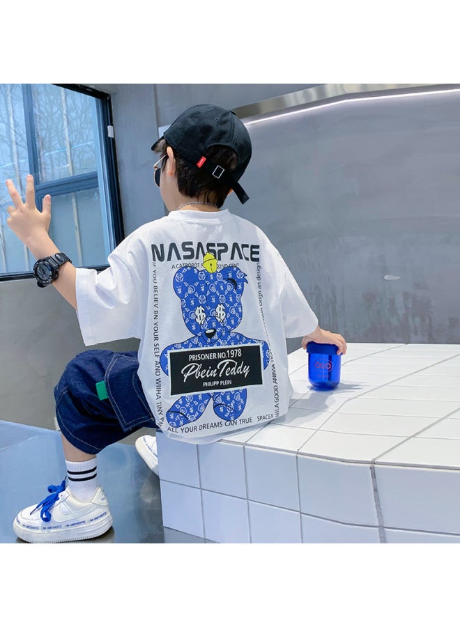 Trendy Brand Luminous Boys Cotton T-shirt Summer  New Children's Short-sleeved Summer Clothes Middle And Big Children's Half-sleeved Clothes