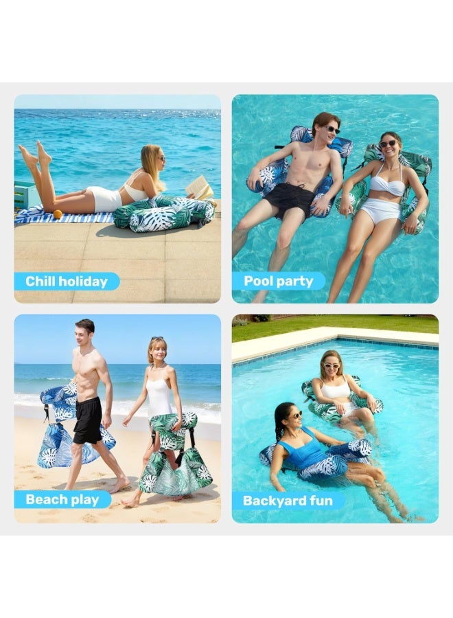 TOP CHOICE Adjustable Floating Pool Hammock Chair with Headrest & Arm Support – Tropical Leaf Print Water Lounge Seat for Adults - Image 2