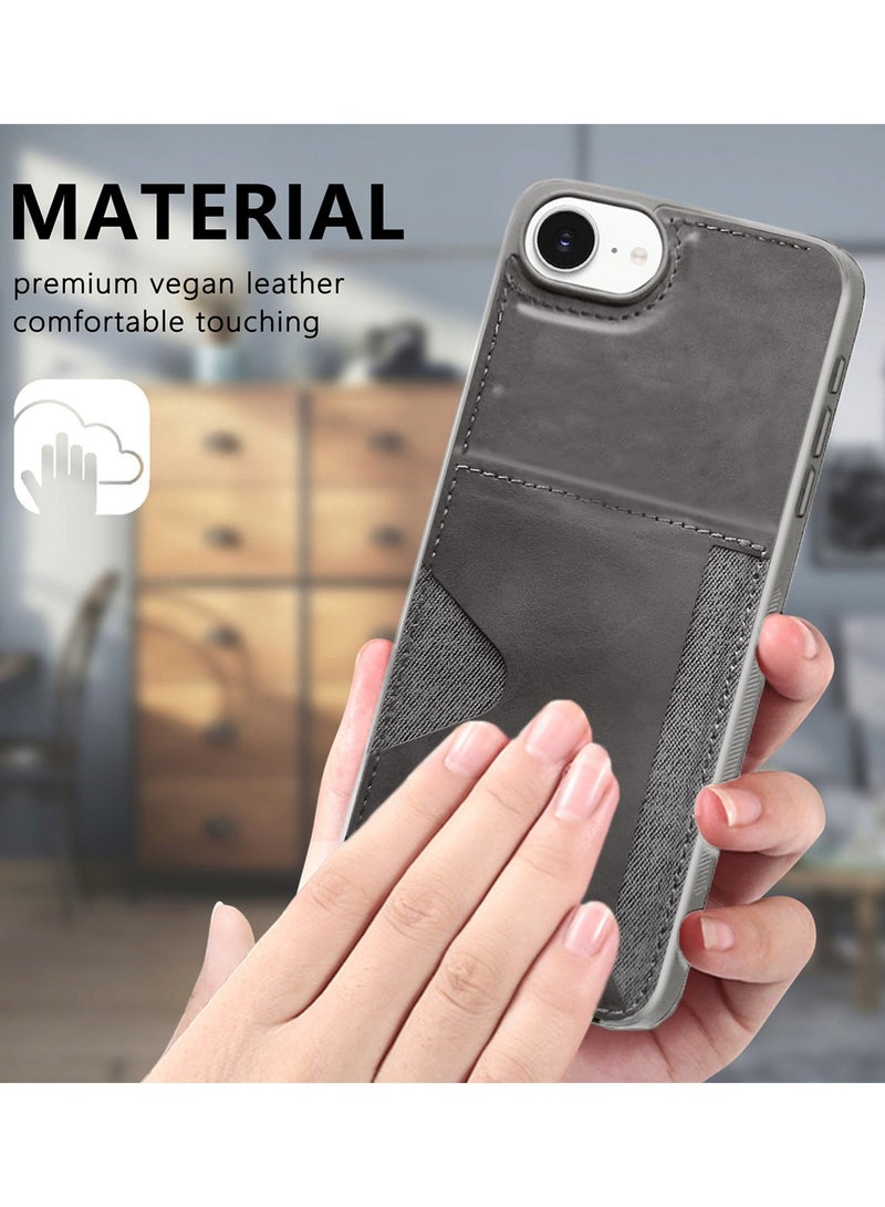 PULOKA Apple iPhone 16e 2025 PULOKA Card Holder Skin-feel PU Leather Back Silicone Sides Case Cover - Grey - Image 4