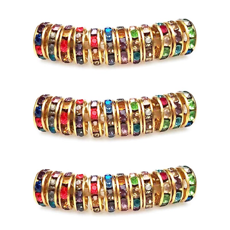 MJDCB Rondelle Spacer Beads Round Crystal Czech Rhinestone for Bracelets Necklaces Jewelry Making Accessories GoldenMulticolor8mm100pcs