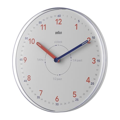Braun Analogue Time Teacher Wall Clock with Silent Quartz Movement, Easy to Read Dial, 23cm Diameter in White, Model BC26TW. - Image 3