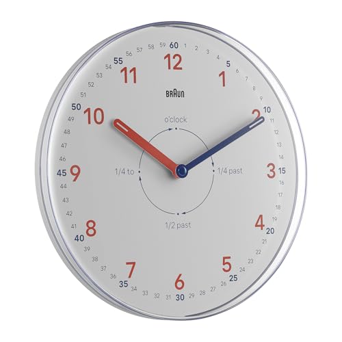 Braun Analogue Time Teacher Wall Clock with Silent Quartz Movement, Easy to Read Dial, 23cm Diameter in White, Model BC26TW. - Image 2