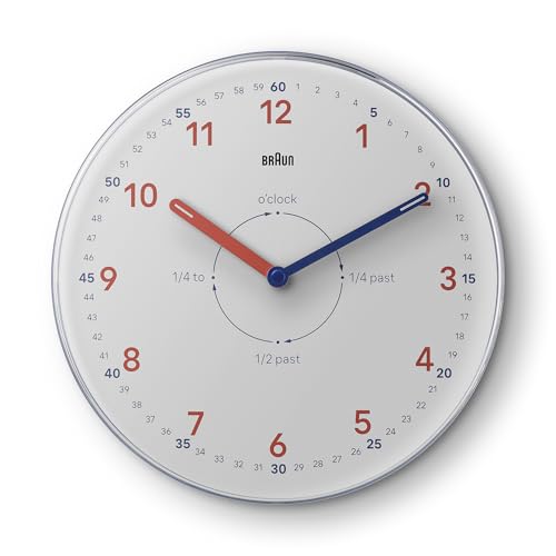 Braun Analogue Time Teacher Wall Clock with Silent Quartz Movement, Easy to Read Dial, 23cm Diameter in White, Model BC26TW. - Image 1