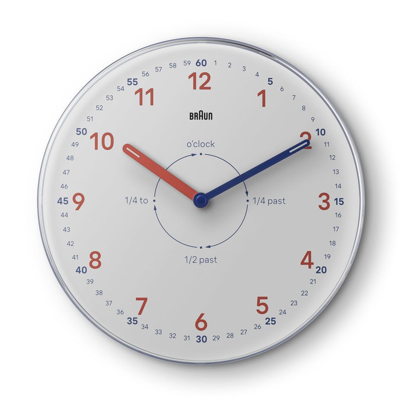Braun Analogue Time Teacher Wall Clock with Silent Quartz Movement, Easy to Read Dial, 23cm Diameter in White, Model BC26TW. - Image 4